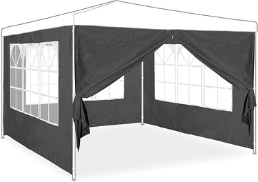 Relaxdays Pavillon Seitenwand 4 Laterales Carpa, Cortinas Cenador con Ventanas y Cremallera, Impermeables, de PVC y Polietileno, Gris, Set de 3